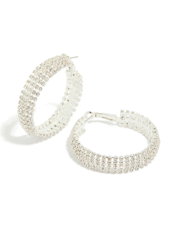 Silver Diamante Hoop Earrings