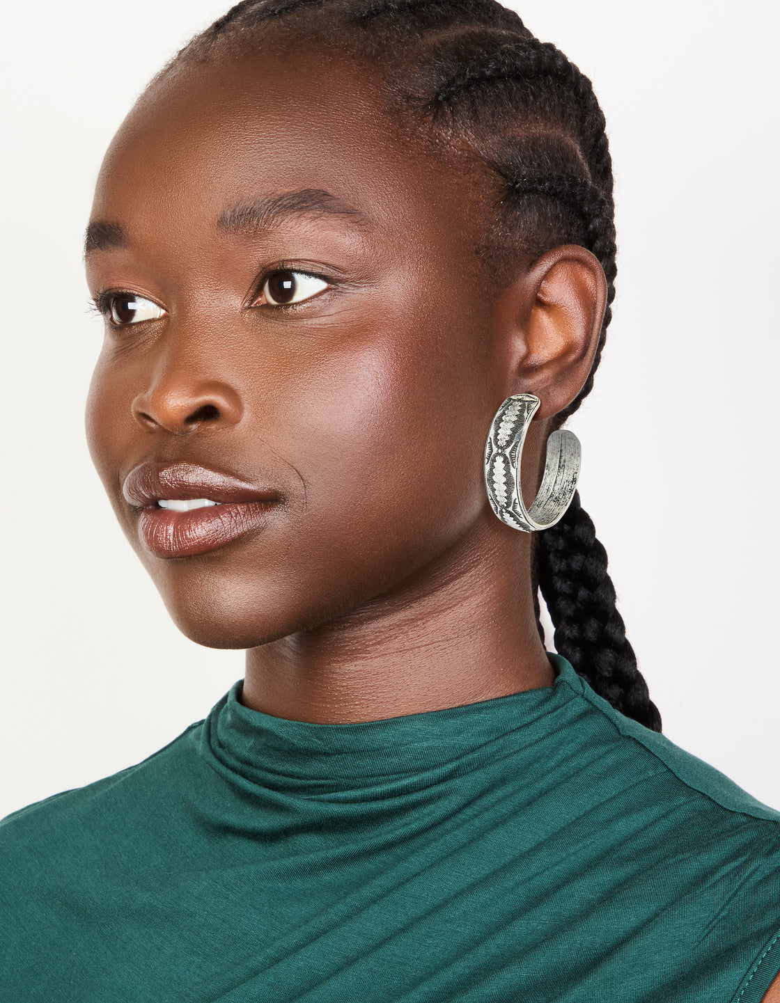Antique Silver Textured Hoop Earrings