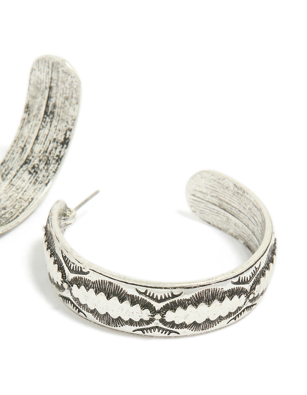 Antique Silver Textured Hoop Earrings