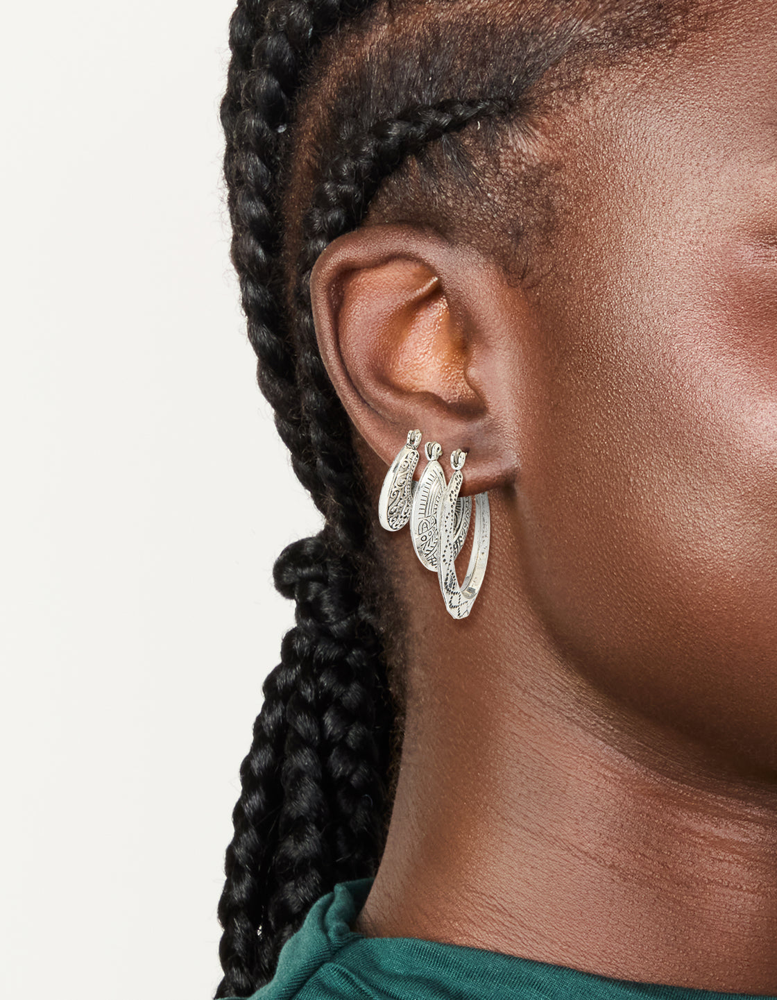 Antique Silver Textured Edged Hoop Earrings 3-Pack