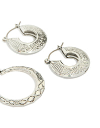 Antique Silver Textured Edged Hoop Earrings 3-Pack - link has visual effect only