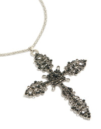 Silver Black Diamante Cross Pendant Necklace - link has visual effect only