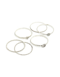 Silver Textured & Plain Bangles 6-Pack - link has visual effect only