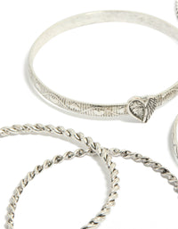 Silver Textured & Plain Bangles 6-Pack - link has visual effect only