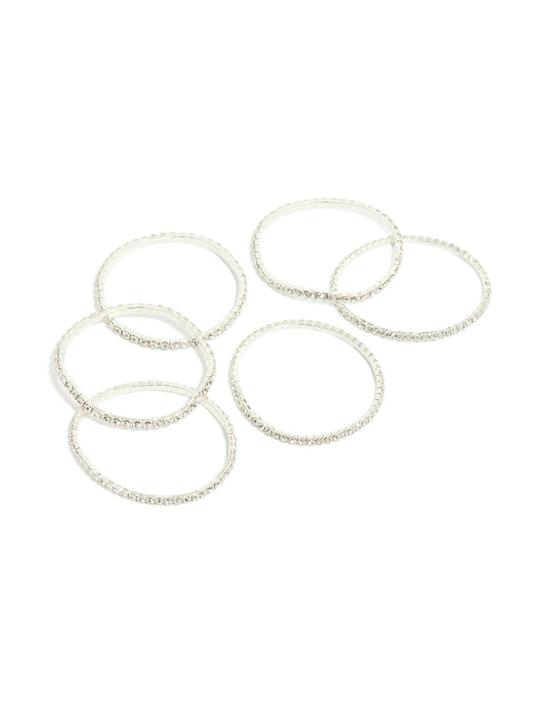Silver Diamante Stretch Bracelets 8-Pack