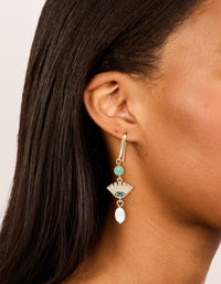 Gold Plated Cubic Zirconia Evil Eye Freshwater Pearl Drop Earrings - link has visual effect only