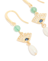 Gold Plated Cubic Zirconia Evil Eye Freshwater Pearl Drop Earrings - link has visual effect only