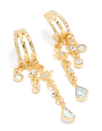 Gold & Blue Cubic Zirconia Illusion Cup Chain Earrings - link has visual effect only