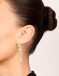 Gold & Blue Cubic Zirconia Illusion Cup Chain Earrings - link has visual effect only