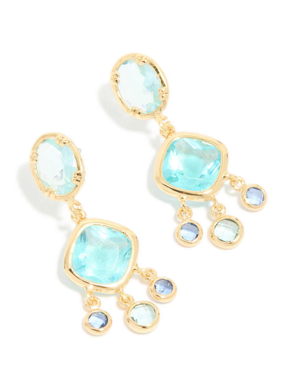 Gold Plated & Blue Cubic Zirconia Stud Drop Earrings