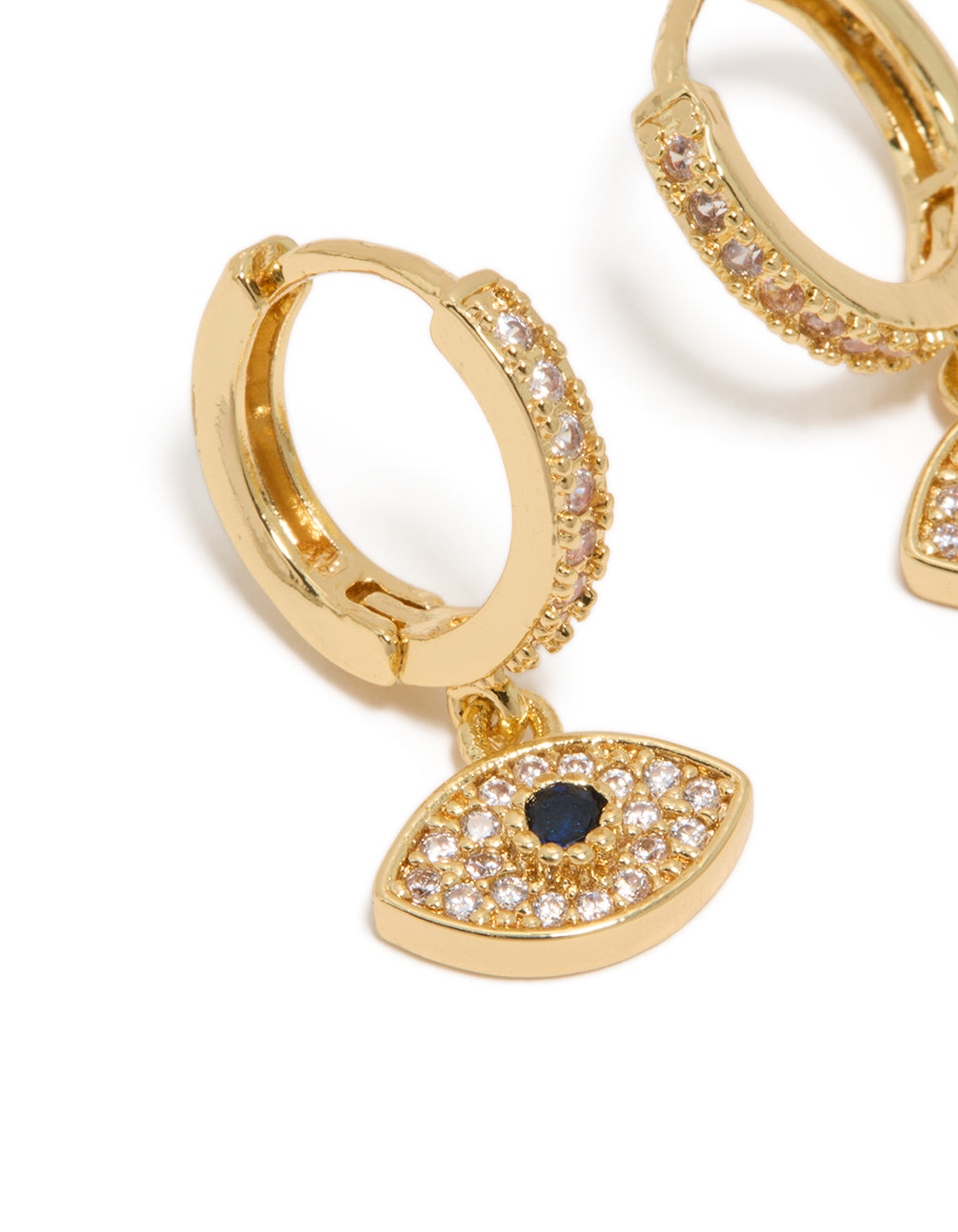 Gold Plated Cubic Zirconia Evil Eye Huggie Drop Earrings