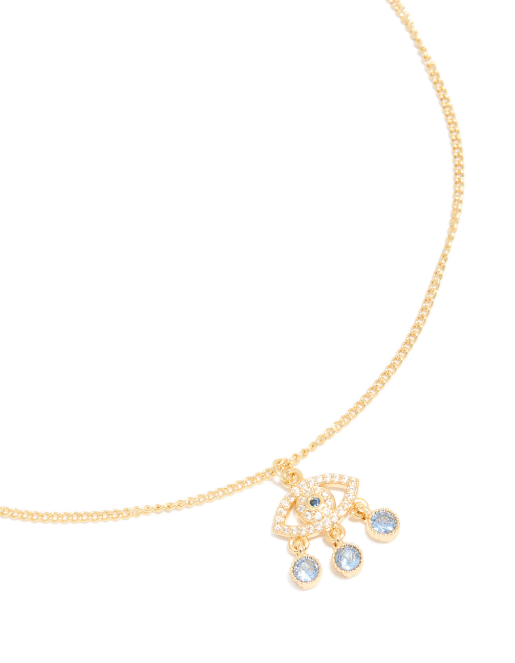 Gold Plated Blue Cubic Zirconia  Evil Eye Pendant Necklace