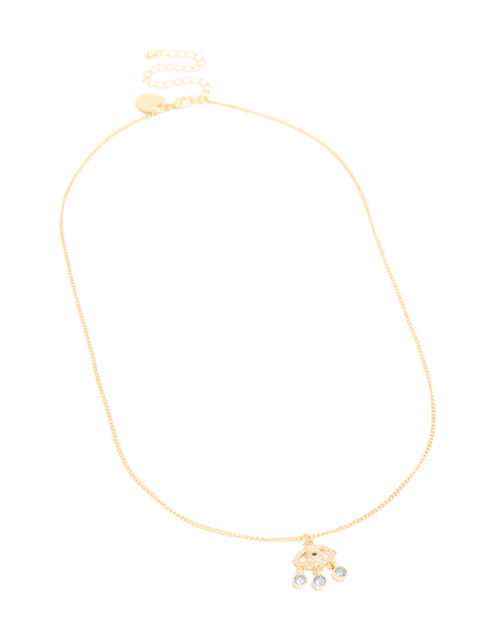 Gold Plated Blue Cubic Zirconia  Evil Eye Pendant Necklace