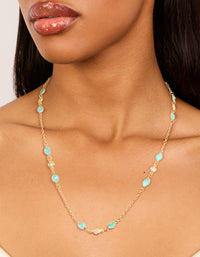 Gold Plated Blue Cubic Zirconia Oval Stone Necklace - link has visual effect only