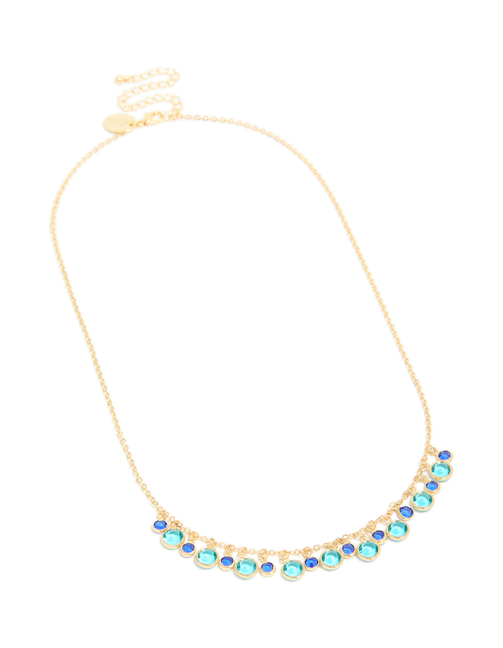 Gold Plated Light & Dark Blue Cubic Zirconia Circle Pendants Necklace