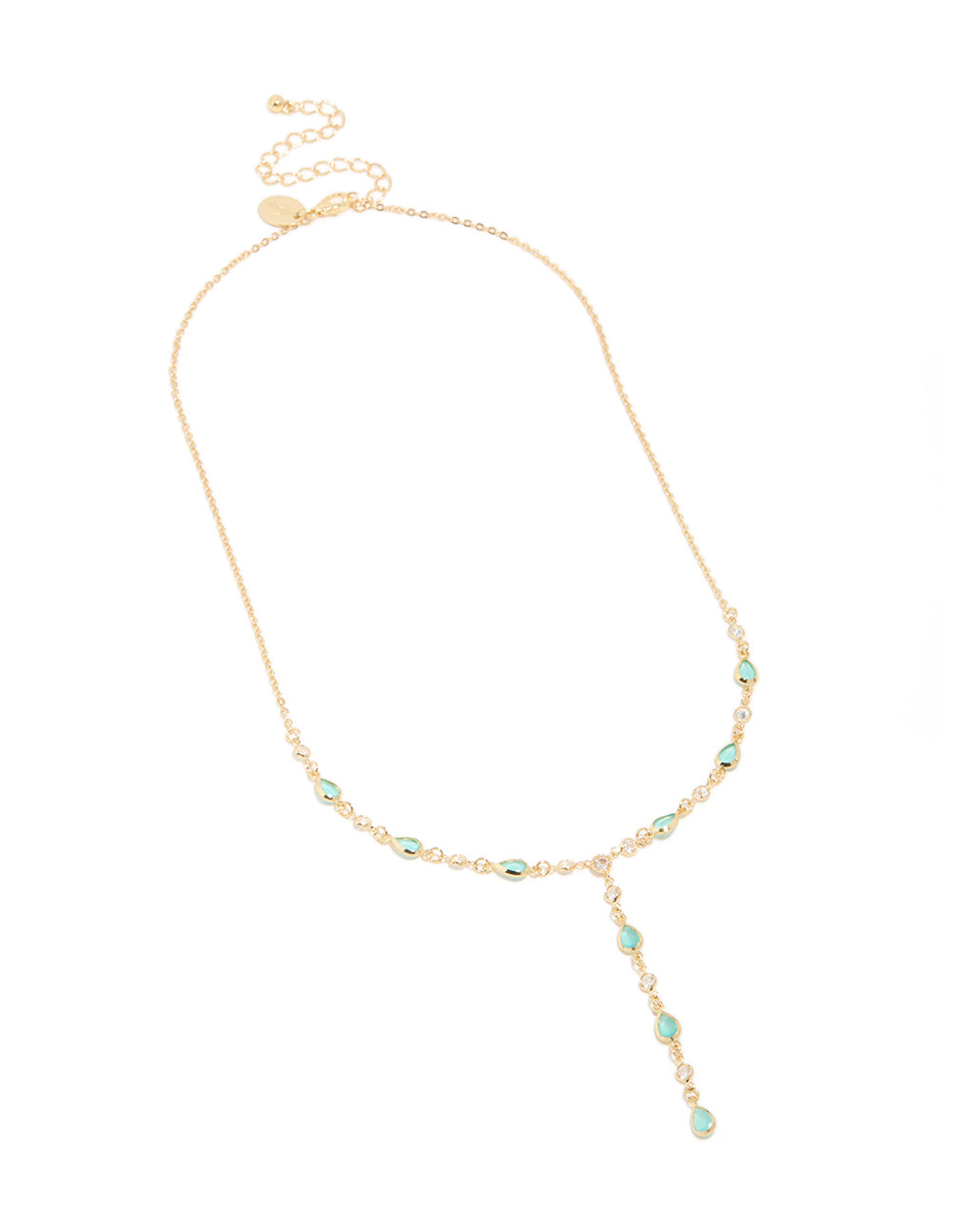 Gold Plated  Blue Cubic Zirconia Alternating Oval Y-Necklace