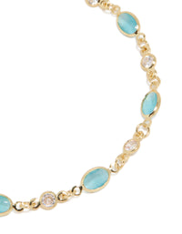 Gold Plated Blue & Clear Cubic Zirconia Oval Bracelet - link has visual effect only