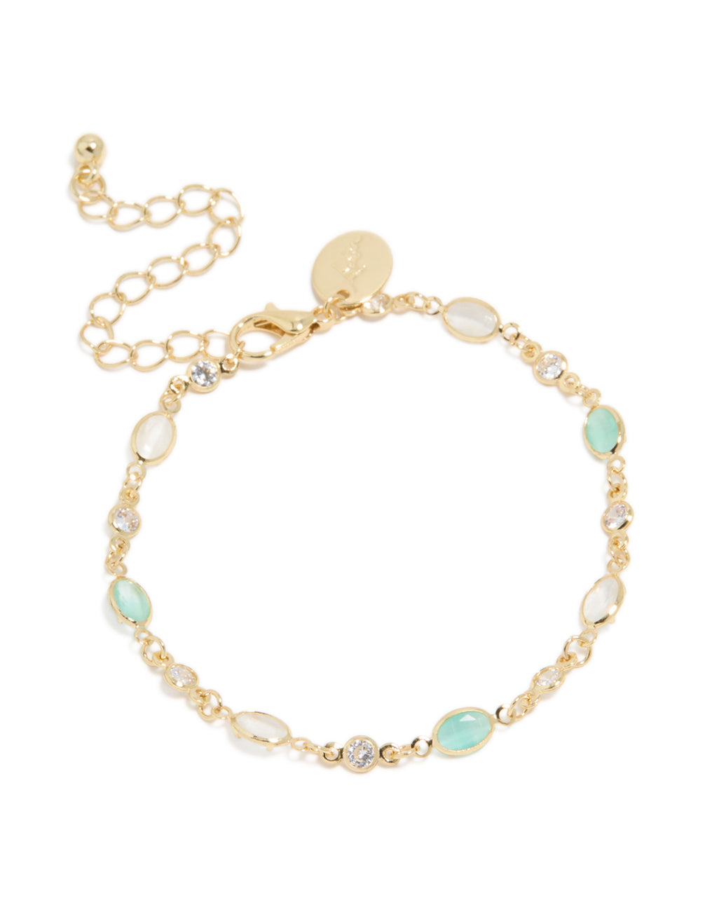 Gold Plated Clear & Blue Cubic Zirconia Oval Bracelet