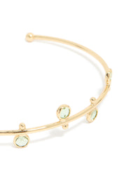 Gold Plated & Green Cubic Zirconia Wrist Cuff - link has visual effect only