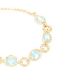 Gold Plated Aqua Cubic Zirconia Large Toggle Bracelet - link has visual effect only