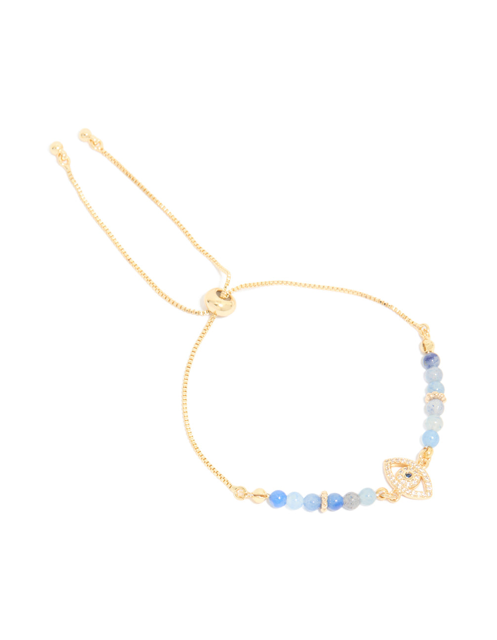 Gold Plated Blue Cubic Zirconia Evil Eye & Blue Beaded Toggle Bracelet