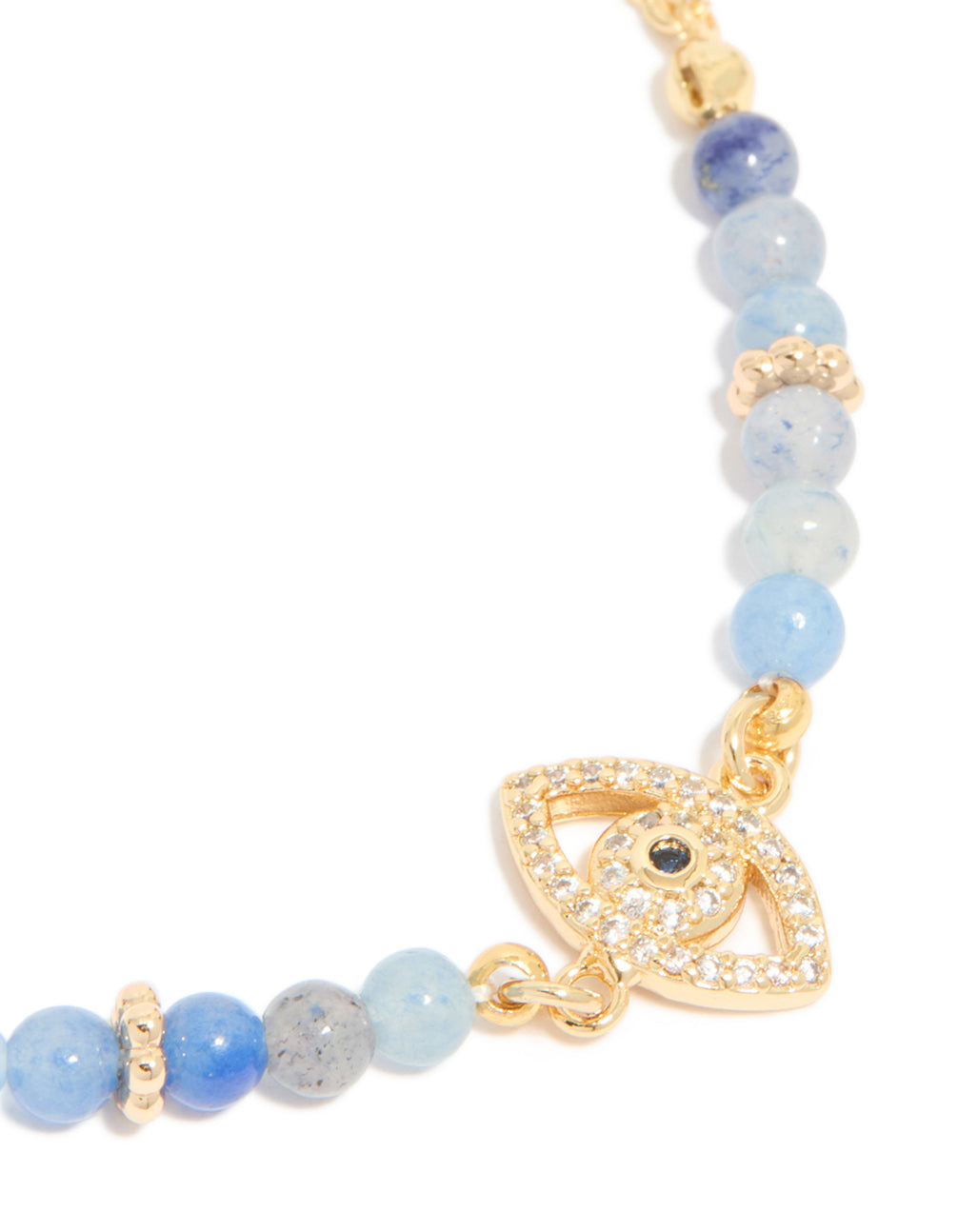 Gold Plated Blue Cubic Zirconia Evil Eye & Blue Beaded Toggle Bracelet