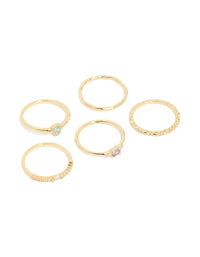 Gold Plated Aqua Cubic Zirconia Rings 5-Pack - link has visual effect only