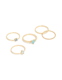 Gold Plated Blue Cubic Zirconia & Bubble Rings 5-Pack - link has visual effect only