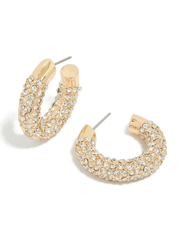Gold Diamante Small Hoop Earrings