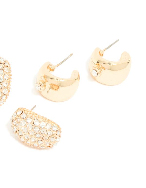 Gold Diamante Hoop Earrings 3-Pack