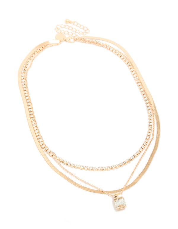 Gold Diamante & Snake Chain Layered Necklace