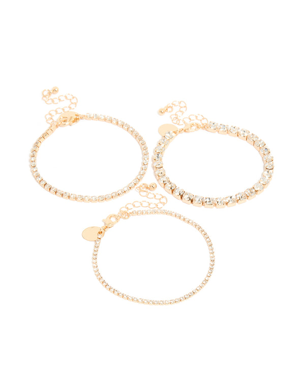 Gold Diamante Tennis  Bracelets 3-Pack