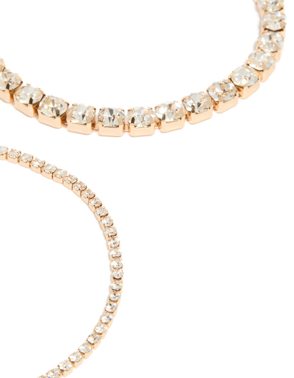 Gold Diamante Tennis  Bracelets 3-Pack
