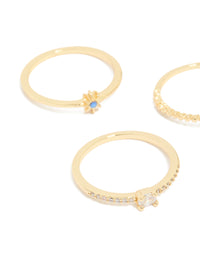 Gold Plated Blue Cubic Zirconia Celestial Rings 5 -Pack - link has visual effect only