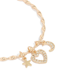 Gold Twisted Chain Celestial Charm Toggle Bracelet - link has visual effect only
