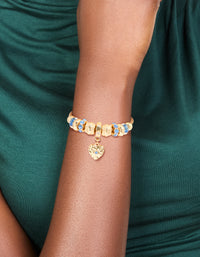 Gold Blue Diamante  & Molten Heart Charm Toggle Bracelet - link has visual effect only