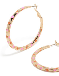 Gold Pink & Orange Enamel Dotted Large Thin Hoop Earrings - link has visual effect only