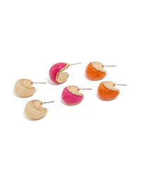 Gold Pink & Orange Acrylic Bubble Hoop Earrings 3-Pack - link has visual effect only