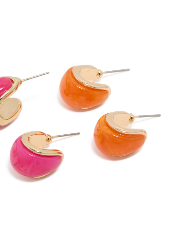 Gold Pink & Orange Acrylic Bubble Hoop Earrings 3-Pack