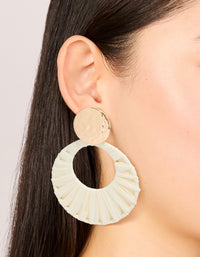 Gold White Raffia Paper Circle Drop Earrings - link has visual effect only