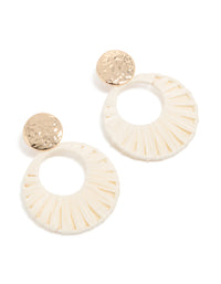 Gold White Raffia Paper Circle Drop Earrings - link has visual effect only