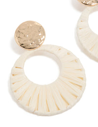 Gold White Raffia Paper Circle Drop Earrings - link has visual effect only
