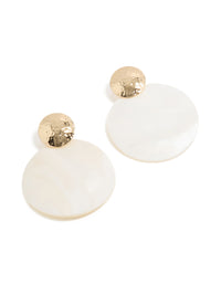 Gold Hammered & White Genuine Shell Drop Earrings - link has visual effect only