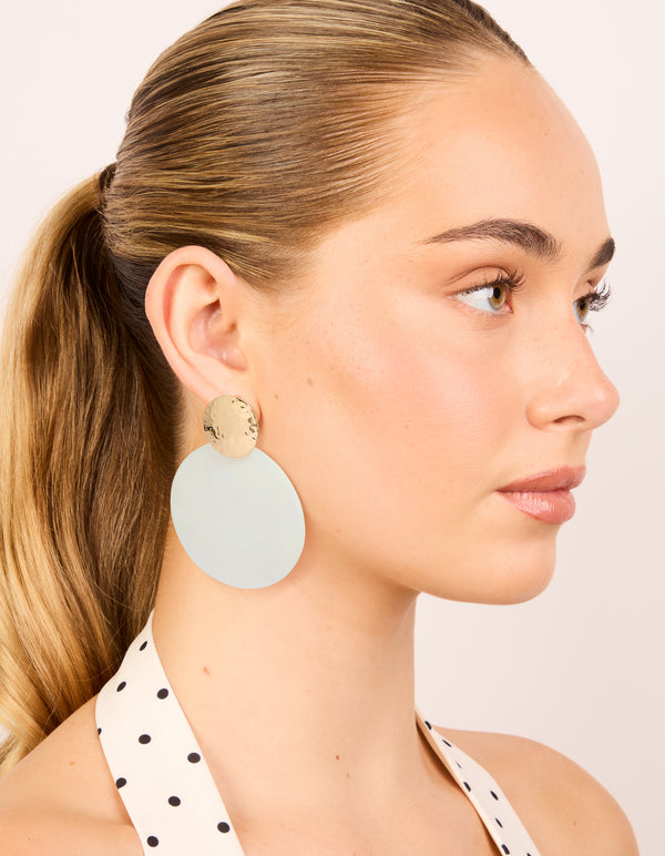 Gold Hammered & White Genuine Shell Drop Earrings