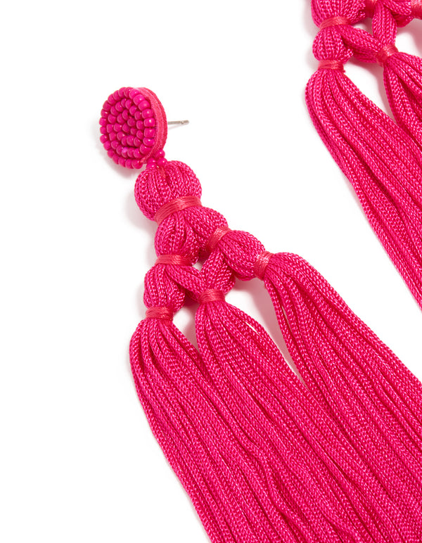 Hot Pink Fabric Tassel Drop Earrings
