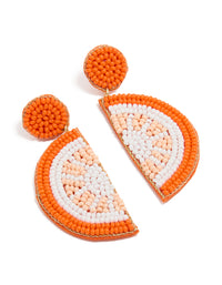 Beautifully crafted orange seed beaded fruit drop earrings featuring statement style in white, peachpuff, and gold front view - link has visual effect only
