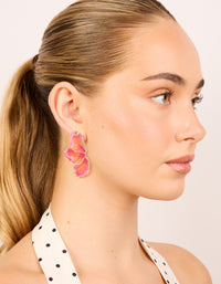 Gold Pink & Orange Enamel Small Half Flower Earrings - link has visual effect only