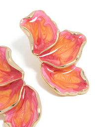 Gold Pink & Orange Enamel Small Half Flower Earrings - link has visual effect only