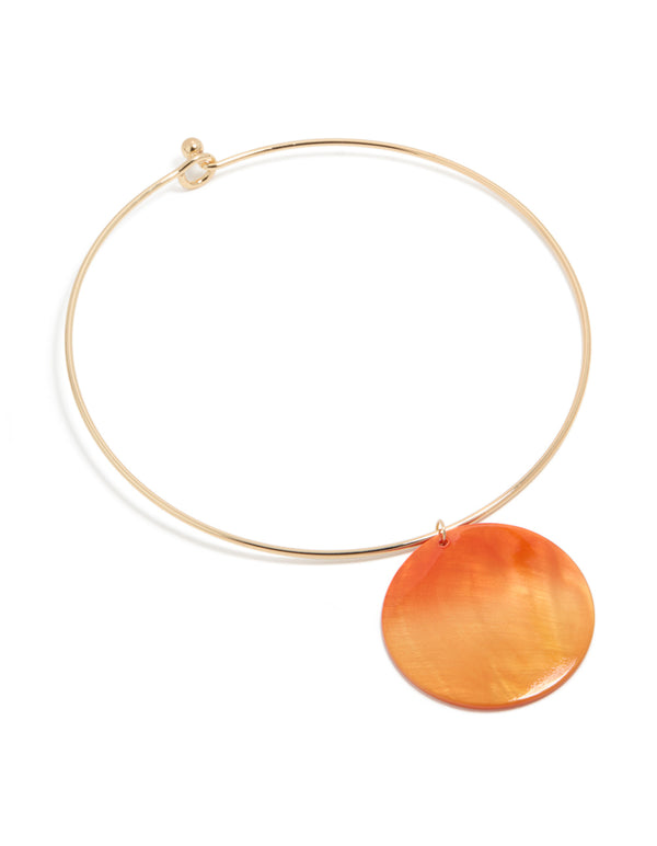 Gold Orange Genuine Shell Disc Torque Necklace
