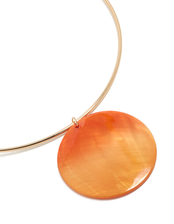 Gold Orange Genuine Shell Disc Torque Necklace